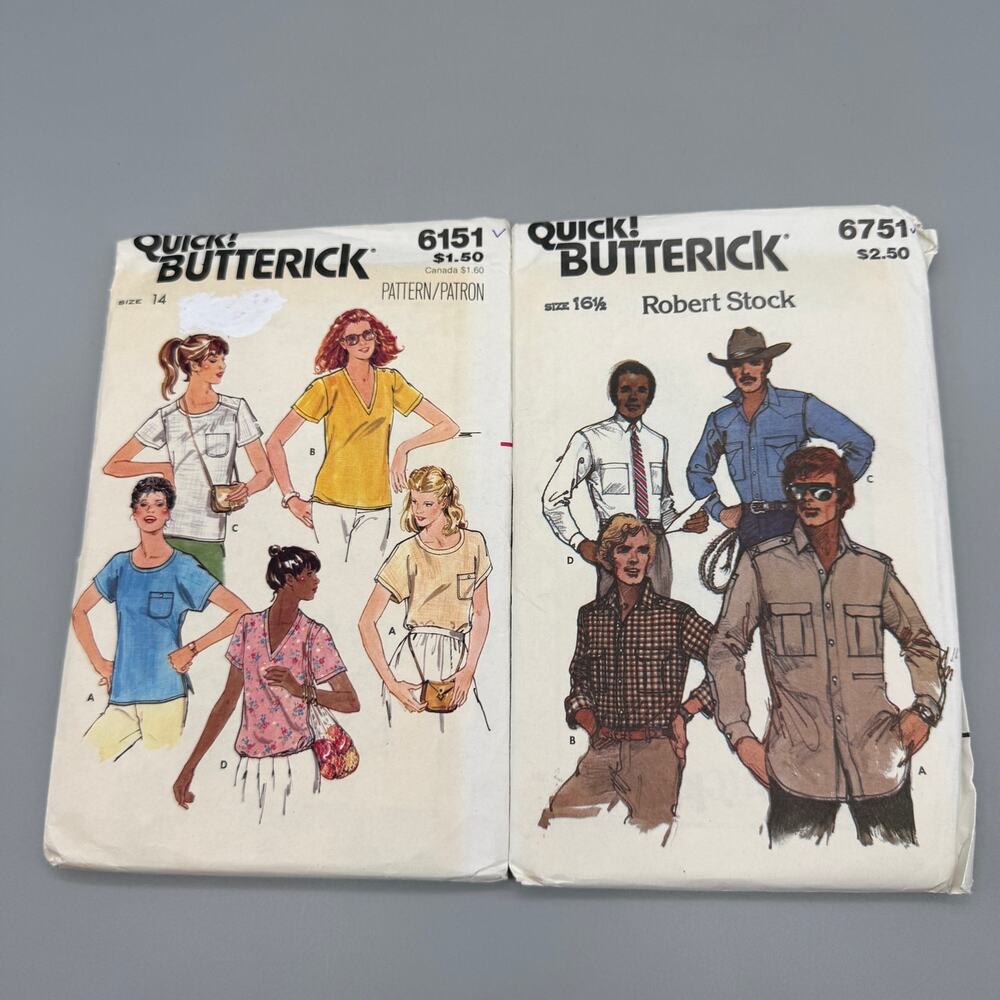 Vintage Sewing Patterns Uncut Quick Butterick 6151 size 14 & 6751 Robert Stock